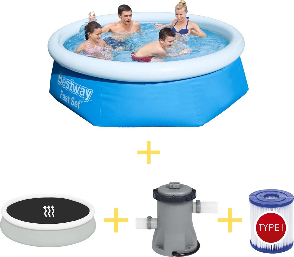 Bestway Zwembad - Fast Set - 244 x 66 cm - Inclusief Solarzeil Filterpomp & Filter