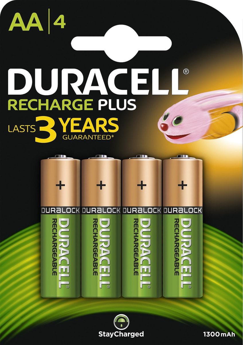 Duracell Piles rechargeables AA 1300mAh, paquet de 4