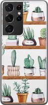 Samsung Galaxy S21 Ultra hoesje siliconen - Cactus - Soft Case Telefoonhoesje - Planten - Groen