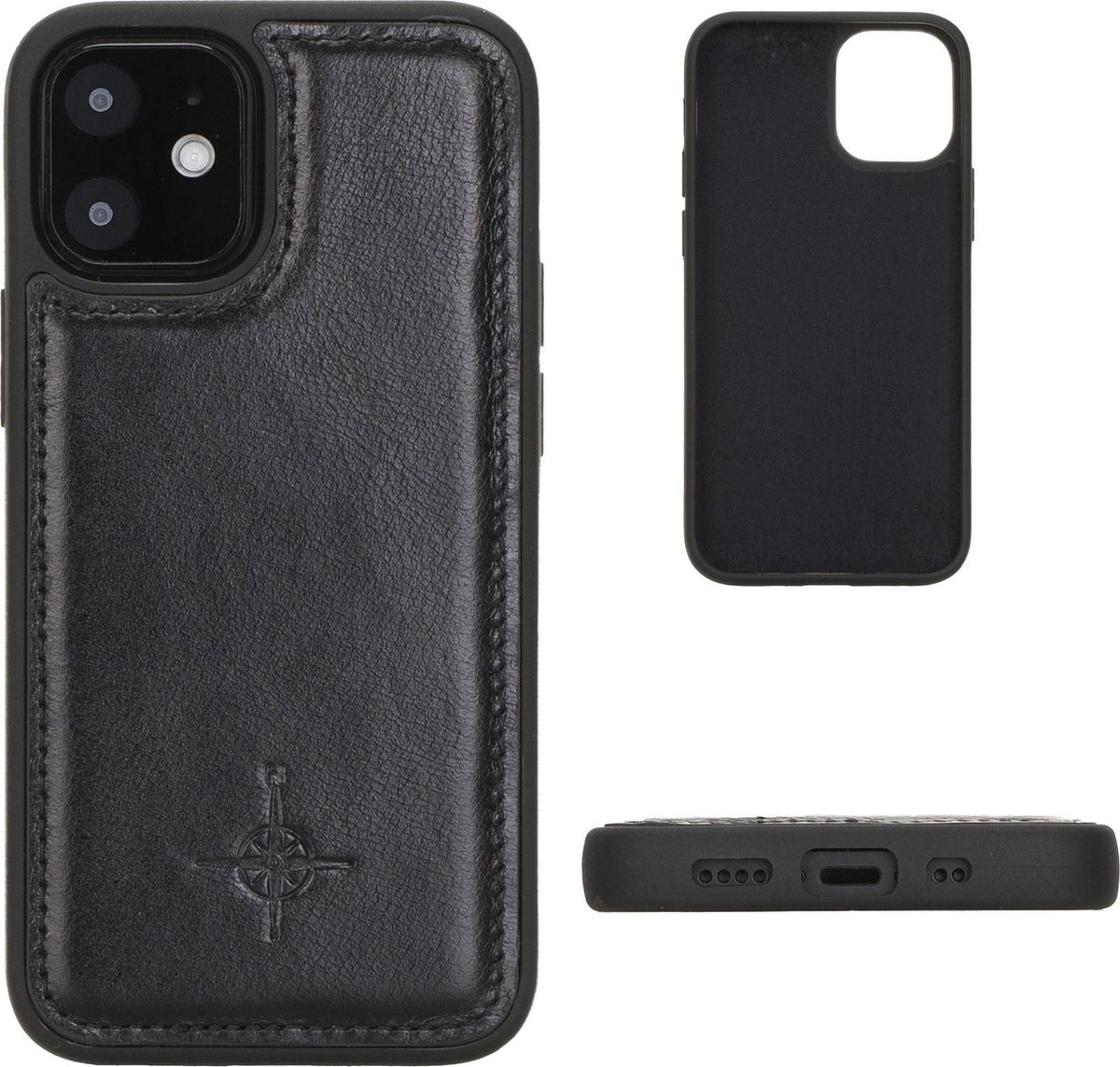 NorthLife - Geschikt voor iPhone 12 Mini - Leren Backcover hoes - Zwart