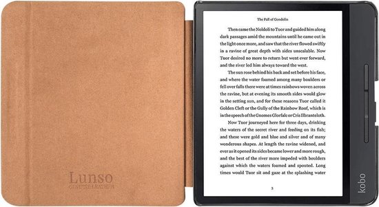 Lunso - Lederen sleepcover hoes - Geschikt voor Kobo Forma (8 inch) - Cognac van Lunso — afbeelding 3