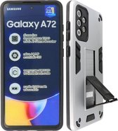 Étui de téléphone antichoc avec support magnétique - Étui rigide avec support magnétique - Couverture arrière du support de poignée - Étui de protection arrière pour Samsung Galaxy A72 5G - Argent