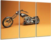 Glasschilderij Motor - Bruin, Geel, Oranje - 120x80cm 3Luik - Foto Op Glas - Geen Acrylglas Schilderij - GroepArt 6000+ Glas Art Collectie - Maatwerk Mogelijk