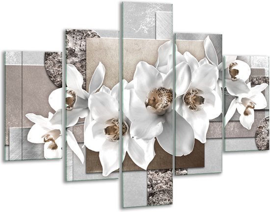 Glas schilderij Orchidee, Bloemen | Grijs, Wit | | Foto print op Glas |  F007836