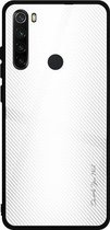 Voor Geschikt voor Xiaomi Redmi Note 8 koolstofvezel textuur gradiÃ«ntkleur glazen behuizing (wit)