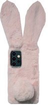 - ADEL Siliconen Back Cover Softcase Hoesje Geschikt voor Samsung Galaxy A32 - Roze Konijn Pluche Stof
