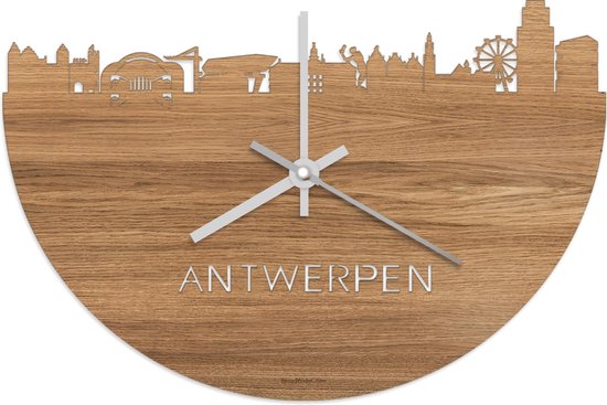 Skyline Klok Antwerpen Eikenhout O 40 cm Stil uurwerk Wanddecoratie Meer. bol