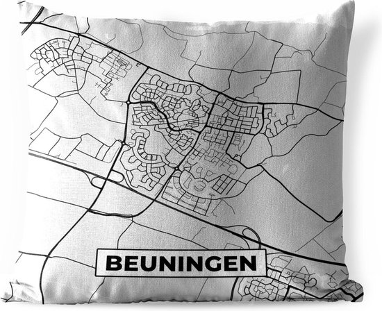 Sierkussen extérieur - Plan de la ville - Beuningen - Grijs - Wit - 60x60 cm - Résistant aux intempéries