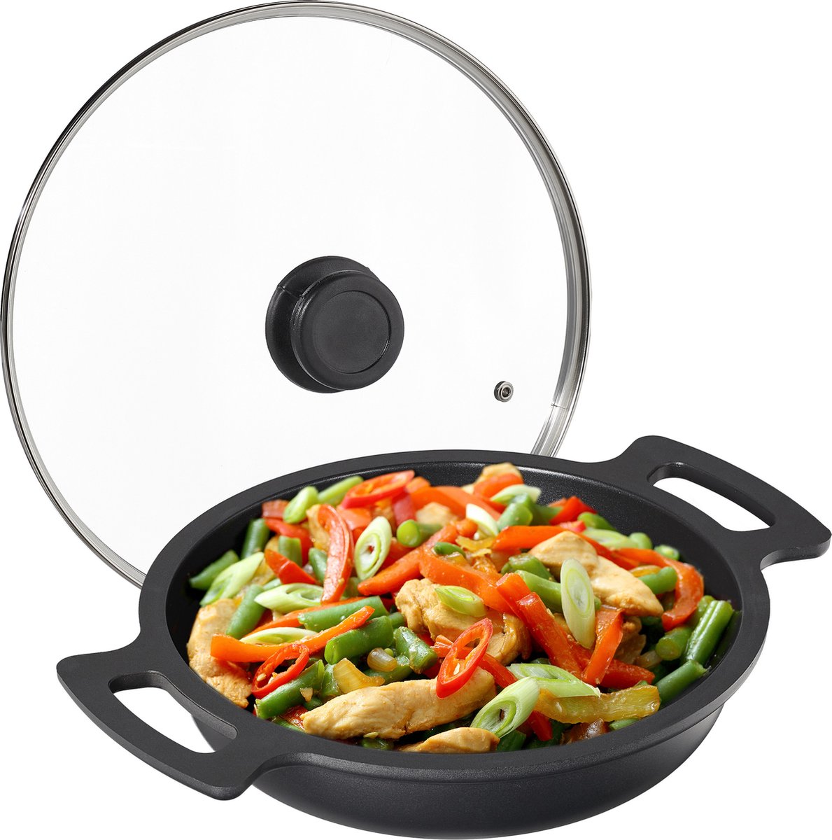 Relaxdays braadpan 28 cm - antiaanbaklaag - hapjespan - met deksel - aluminium - antraciet