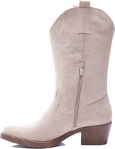 SmileFavorites® Dames Cowboylaarzen met Hak - Suedine - Beige - Maat 38