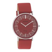 OOZOO Vintage series - Zilveren horloge met rode leren band - C20129 - Ø40