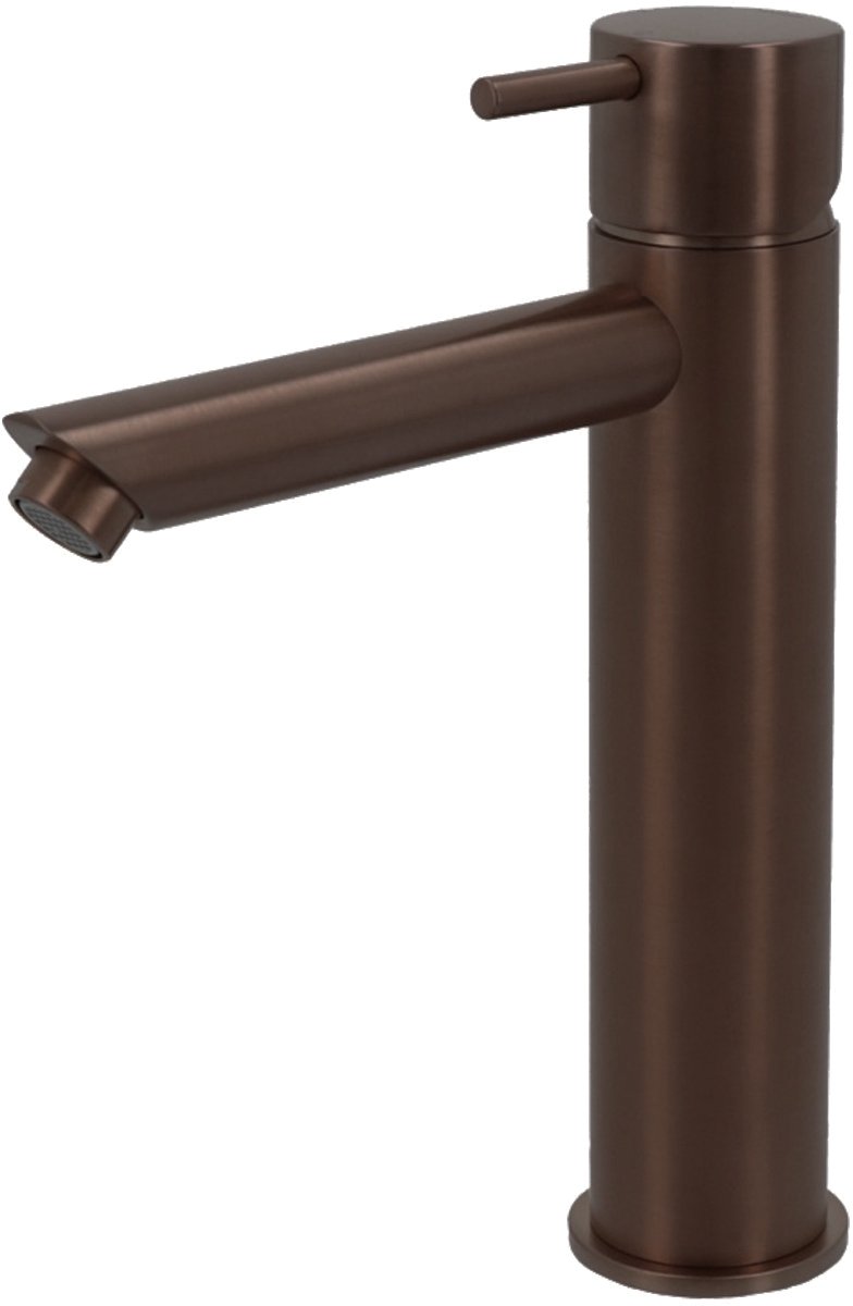 Hotbath Cobber - Wastafelmengkraan - zonder Waste - Laag - Bruin - Opbouw - Messing - V05