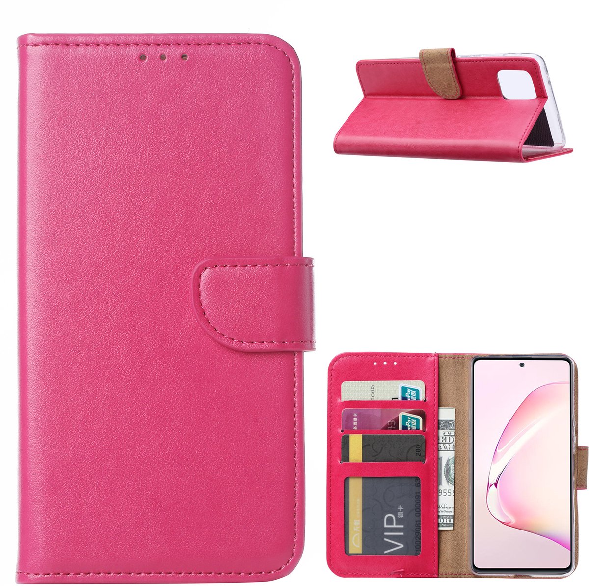 Hoesje Geschikt Voor Samsung Galaxy Note 10 Lite Hoesje met Pasjeshouder - Roze/Pink