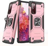 Samsung S20 FE Hoesje - Heavy Duty Armor hoesje Rose Goud - Galaxy S20 FE silicone TPU hybride hoesje Kickstand ringhouder met Magnetisch Auto Mount