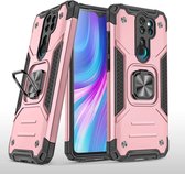 Xiaomi Redmi Note 8 Pro Hoesje - Heavy Duty Armor hoesje Rose Goud - Redmi Note 8 Pro silicone TPU 360-Degree hybride hoesje Kickstand ringhouder met Magnetisch Auto Mount