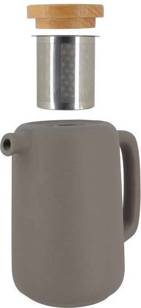 OGO  Aarden Theepot met Houten Deksel en rvs infuser - Grijs - 900ml