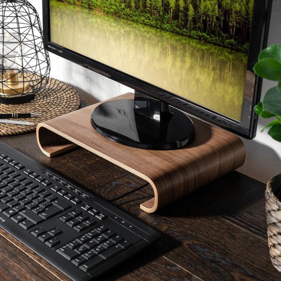 Navaris Houten Monitorstandaard Verhoger Voor Laptop Of Beeldscherm Organizer Bureau Kantoor Standaard Van Hout Bruin 586481583