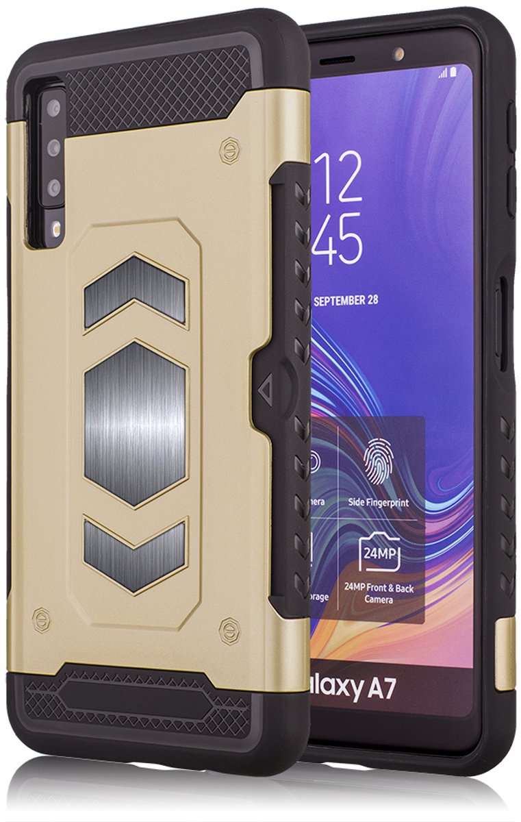 Samsung Galaxy A7 2018 Luxe Armor Case met Pashouder - Goud - van Bixb
