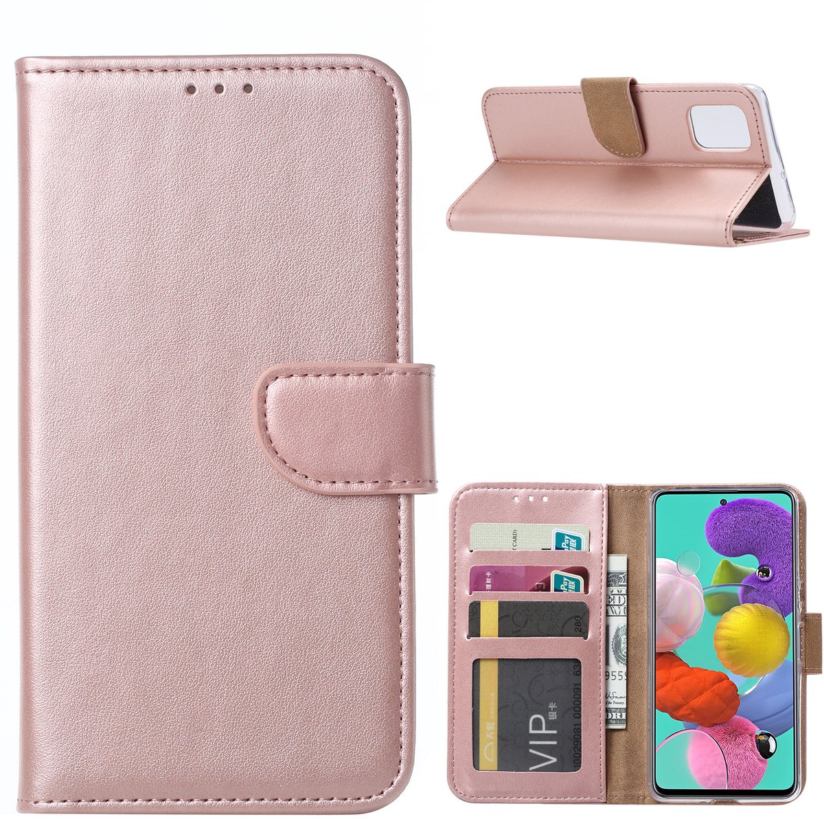BixB Samsung A51 Hoesje - Bookcase Portemonnee cover - Rose goud