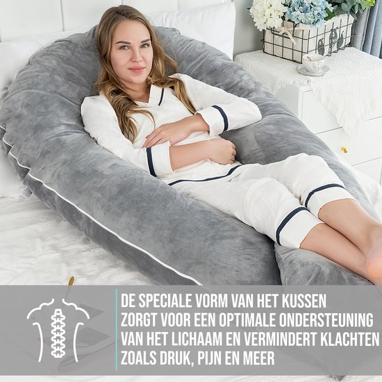XXL Zwangerschapskussen J-vorm Zijslaper Kussen Met Afneembare Hoes - 180cm Comfortkussen Beige