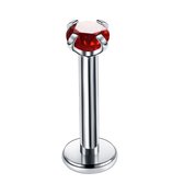 Helixpiercing rood zirkonia 3mm chirurgisch staal volwassen uniseks 6mm x 1.2mm