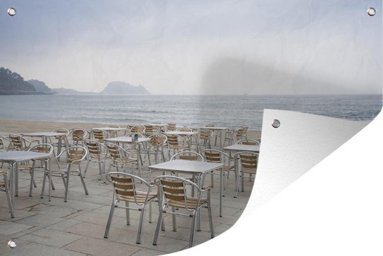 Affiche de jardin Terrasse sur l'eau en Espagne 120x80 cm - Toile de jardin / Toile d'extérieur / Peintures pour l'extérieur (décoration de jardin)