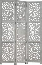 Medina Kamerscherm 3 panelen handgesneden 120x165 cm mangohout grijs
