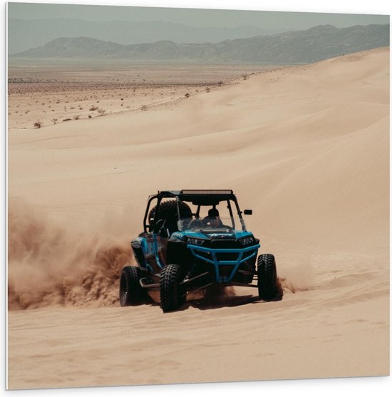 Forex - Buggy in de Woestijn - 100x100cm Foto op Forex
