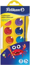 Pelikan waterverfdoos Junior, doos met 12 napjes in geassorteerde kleuren + penseel