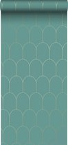 ESTAhome behang art deco motief zeegroen en goud - 139204 - 0.53 x 10.05 m