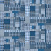 ESTAhome fotobehang patchwork ruiten blauw en grijs - 158808 - 279 cm x 2.79 m