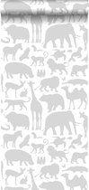 ESTAhome behang dieren grijs - 139054 - 0.53 x 10.05 m