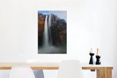 Canvas Schilderij Waterval - Berg - Bos - 40x60 cm - Wanddecoratie