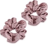 Navaris set van 2 scrunchies - 100% zijde - 2x scrunchie - Haarelastiekjes - Haarwokkels - Haaraccessoires - Voor paardenstaart en knot - Roze