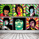 Pop Art Rolling Stones x6 Poster in lijst x6 - 65 x 65 cm Fotopapier Mat 180 gr Framed - Popart Wanddecoratie