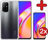 Oppo A94 5G Hoesje Siliconen Case Transparant Cover Met 2x Screenprotector - Oppo A94 5G Hoesje Cover Hoes Siliconen Met2x Screenprotector - Transparant