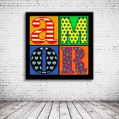 Pop Art Amor Canvas - 80 x 80 cm - Canvasprint - Op dennenhouten kader - Geprint Schilderij - Popart Wanddecoratie