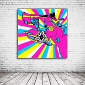 Pop Art Pink Gun Canvas - 80 x 80 cm - Canvasprint - Op dennenhouten kader - Geprint Schilderij - Popart Wanddecoratie