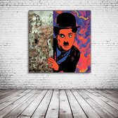 Charlie Chaplin Pop Art Acrylglas - 80 x 80 cm op Acrylaat glas + Inox Spacers / RVS afstandhouders - Popart Wanddecoratie