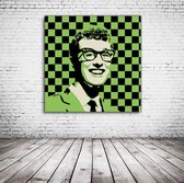 Buddy Holly Pop Art Canvas - 90 x 90 cm - Canvasprint - Op dennenhouten kader - Geprint Schilderij - Popart Wanddecoratie