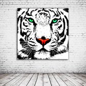 Tijger Art Acrylglas - 80 x 80 cm op Acrylaat glas + Inox Spacers / RVS afstandhouders - Popart Wanddecoratie