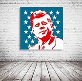 Pop Art John F. Kennedy Canvas - 90 x 90 cm - Canvasprint - Op dennenhouten kader - Geprint Schilderij - Popart Wanddecoratie