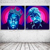 Pop Art Duo Tupac Shakur & Notorious BIG Canvas - 80 x 80 cm - Canvasprint - Op dennenhouten kader - Geprint Schilderij - Popart Wanddecoratie Canvas x2 - 80 x 80 cm - Canvasprint