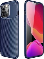 Koolstofvezeltextuur Schokbestendig TPU-hoesje voor iPhone 13 Pro Max (blauw)
