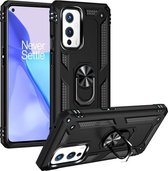 Voor OnePlus 9 Schokbestendige TPU + pc-beschermhoes met 360 graden roterende houder (黑色)