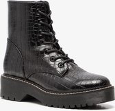 Blue Box dames croco veterboots - Zwart - Maat 40