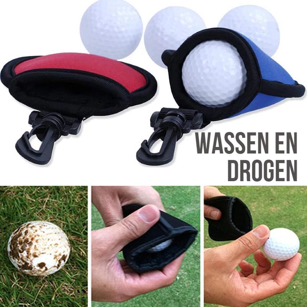 Allernieuwste Golfbal Wassen en Drogen Blauw - Golfball Washer Cleaner - Handig Cadeau Geschenk voor Golfers - Waterdicht - BLAUW