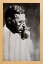 JUNIQE - Poster in houten lijst Jeanpaul Sartre -20x30 /Bruin & Grijs