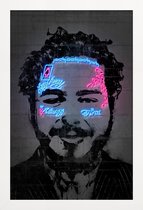 JUNIQE - Poster in houten lijst Post Malone -20x30 /Blauw & Zwart