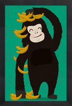 JUNIQE - Poster met houten lijst Gorilla Green -13x18 /Groen & Zwart